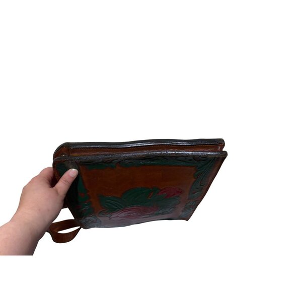 VTG Handmade Full Grain Leather Laptop Briefcase Western Rose Dual Compartments - Picture 11 of 11